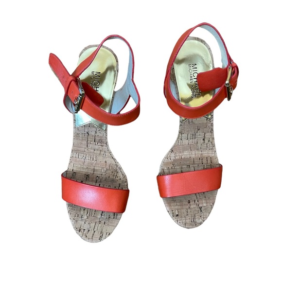 Michael Kors Orange Platform Cork Heel Sandals Size 8 - Picture 1 of 6